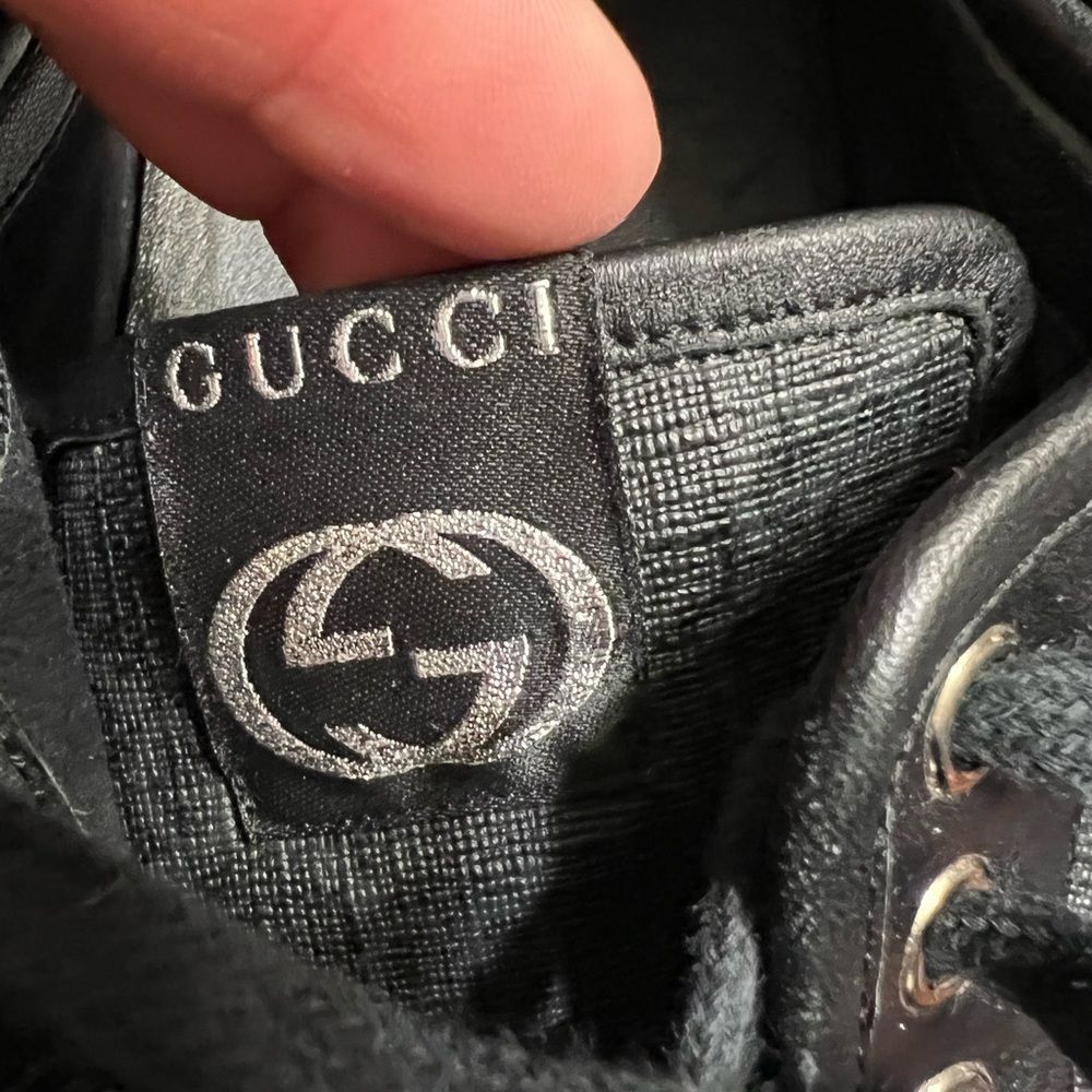 Gucci Men's Black Ace GG Embossed Green Stripe Sneakers Sz 7.5 Size US 9 Gold - Picture 13 of 16